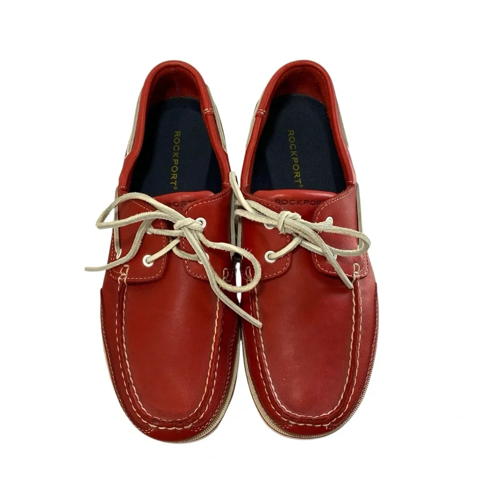 Rockport Premium Leather Heritage Boat Nautical Deck Loafers 11 Red Grandad Core